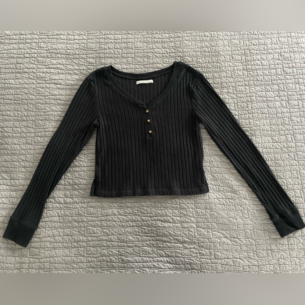 Abercrombie & Fitch Black Ribbed Long Sleeve Top - Size M